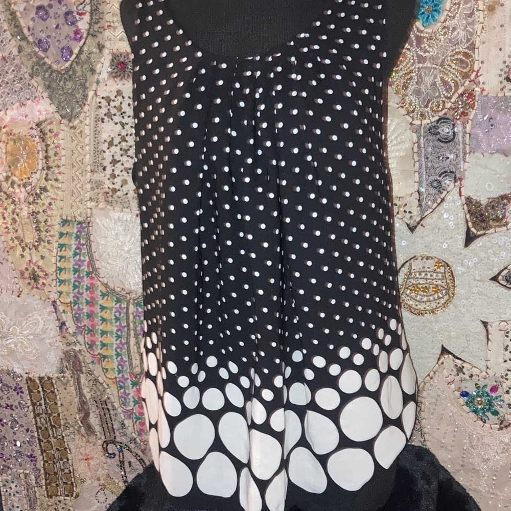 Ella Black Tank Top with White Polka Dot Border